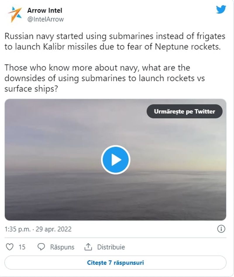 Rusia a folosit un submarin diesel în Marea Neagră pentru a viza ţinte ucrainene cu rachete de croazieră de tip Kalibr