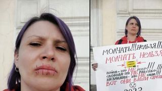femeia și-a cusut gura pentru a protesta împotriva războiului din Ucraina