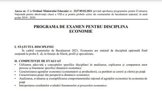 Programă BAC 2022 Economie