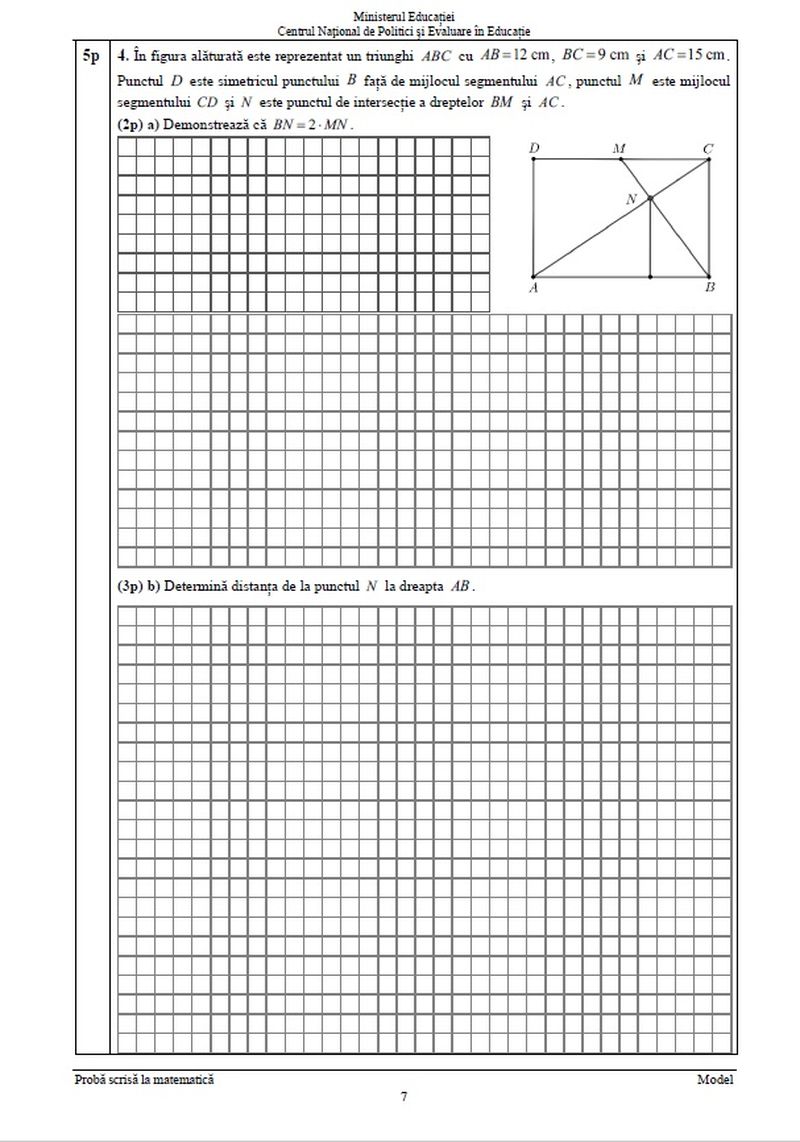 modele subiecte matematică evaluare națională