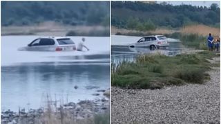 VIDEO| Un șofer a rămas blocat cu mașina în apele Bistriței. Bărbatul încerca să traverseze râul