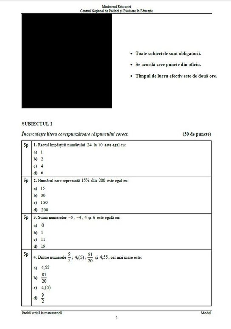 posibile subiecte Evaluarea Națională