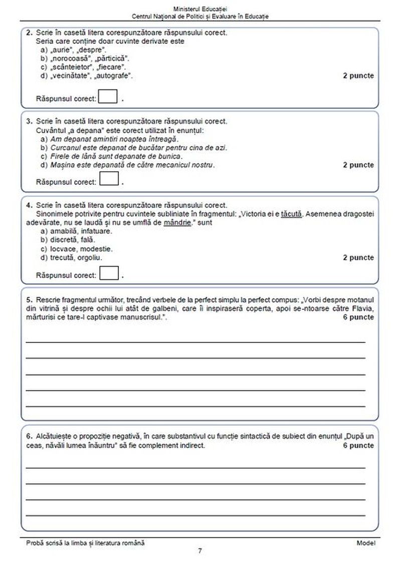 posibile subiecte Evaluarea Națională