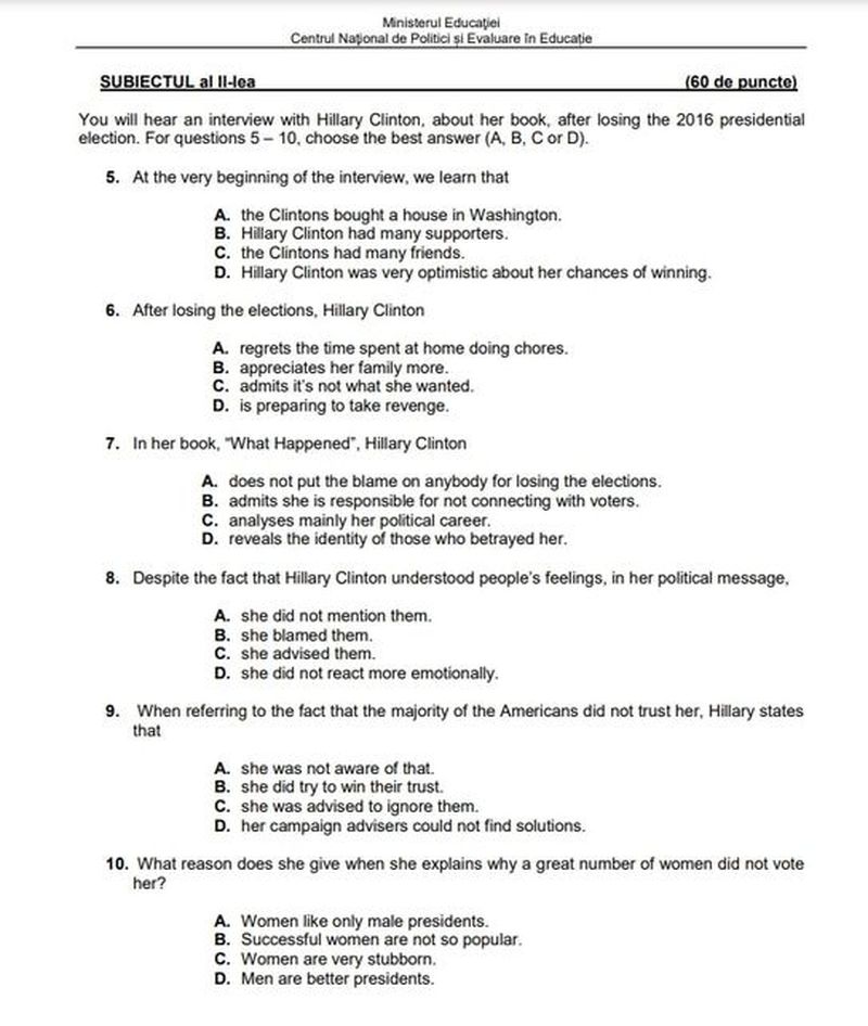 competențe engleză BAC 2022