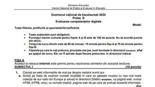Subiecte competențe digitale BAC 2022