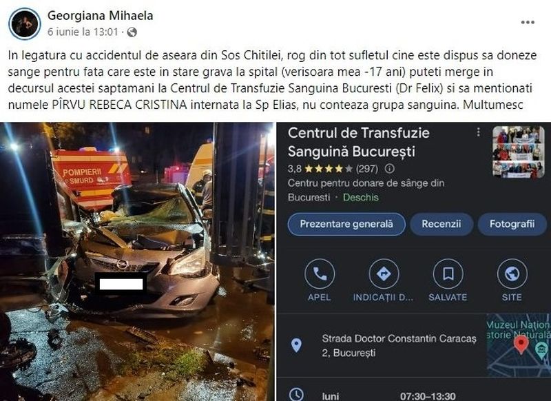O adolescentă se luptă să rămână în viață, după un accident teribil pe Șoseaua Chitilei. Bărbatul care se afla la volanul mașinii era beat şi drogat
