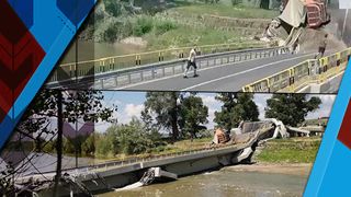 VIDEO | Un pod din Neamț s-a prăbușit, în timp ce un camion și o autoutilitară se aflau în tranzit/ UPDATE Au fost deschise două dosare penale