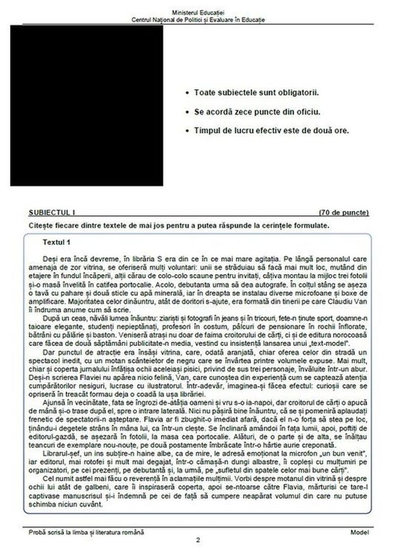 Subiecte Limba română Evaluarea Națională