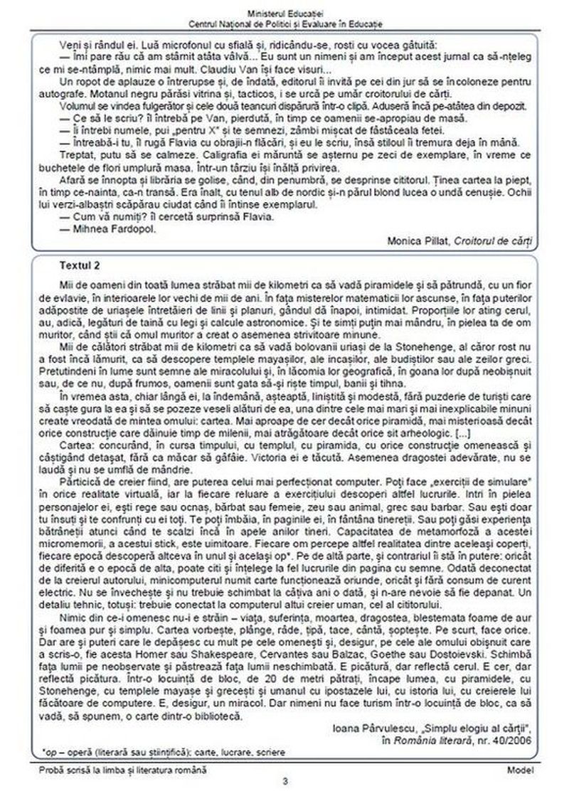 Subiecte Limba română Evaluarea Națională