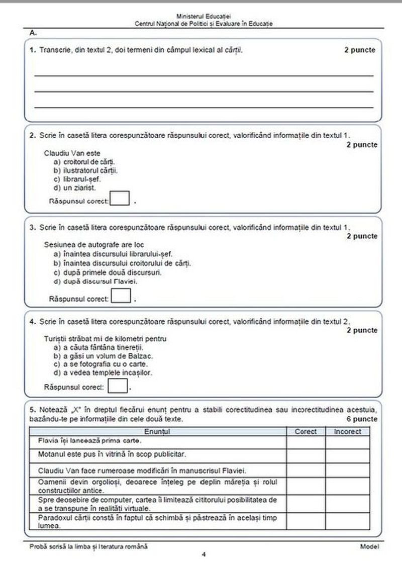 Subiecte Limba română Evaluarea Națională