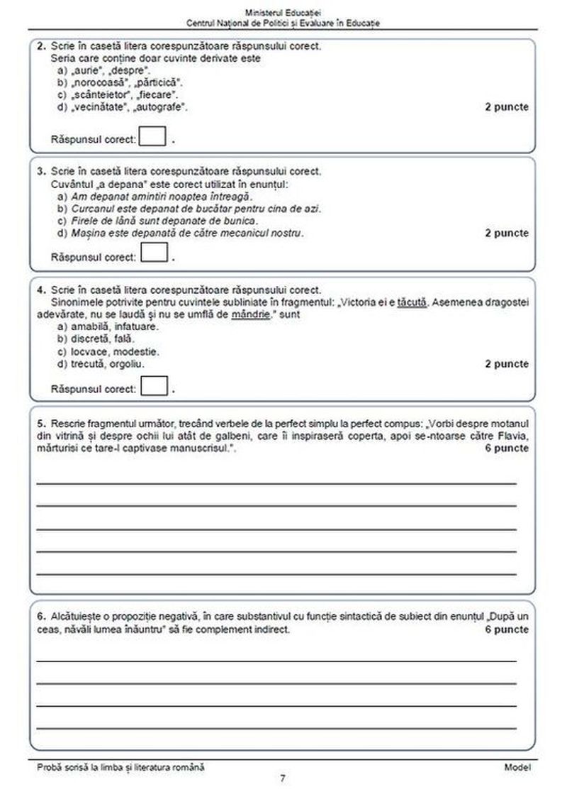 Subiecte Limba română Evaluarea Națională