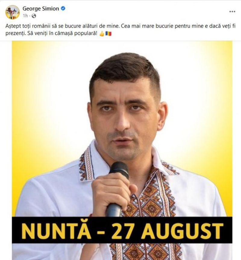 George Simion se însoară: „Aștept toți românii să se bucure alături de mine”