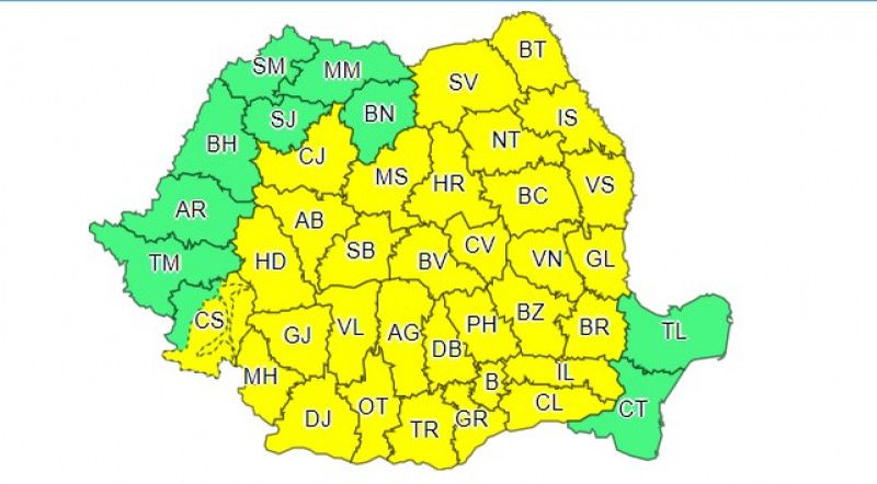 Meteorologii anunță un nou cod galben de ploi torențiale, vijelii și grindină. Avertismentul vizează aproape toată țara