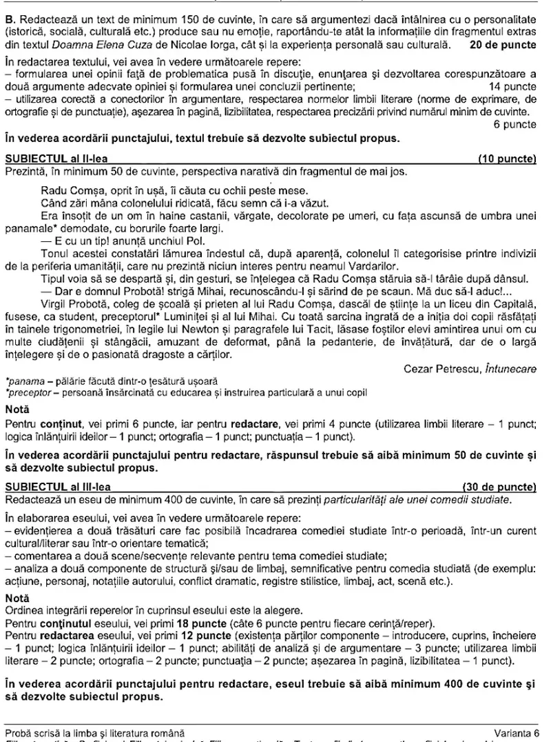 Subiecte BAC 2022 Română EDU.RO. Ce text au avut de analizat elevii. Baremul de corectate, pe EDU.ro