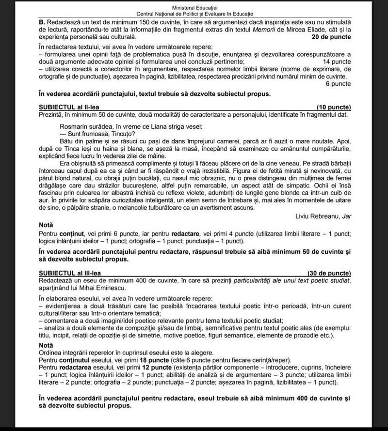 Subiecte BAC 2022 Română