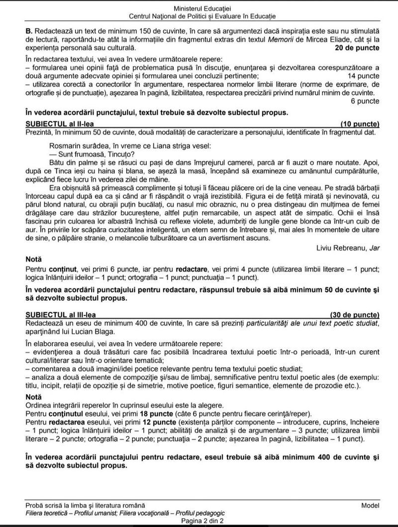 Subiecte BAC 2022 Română