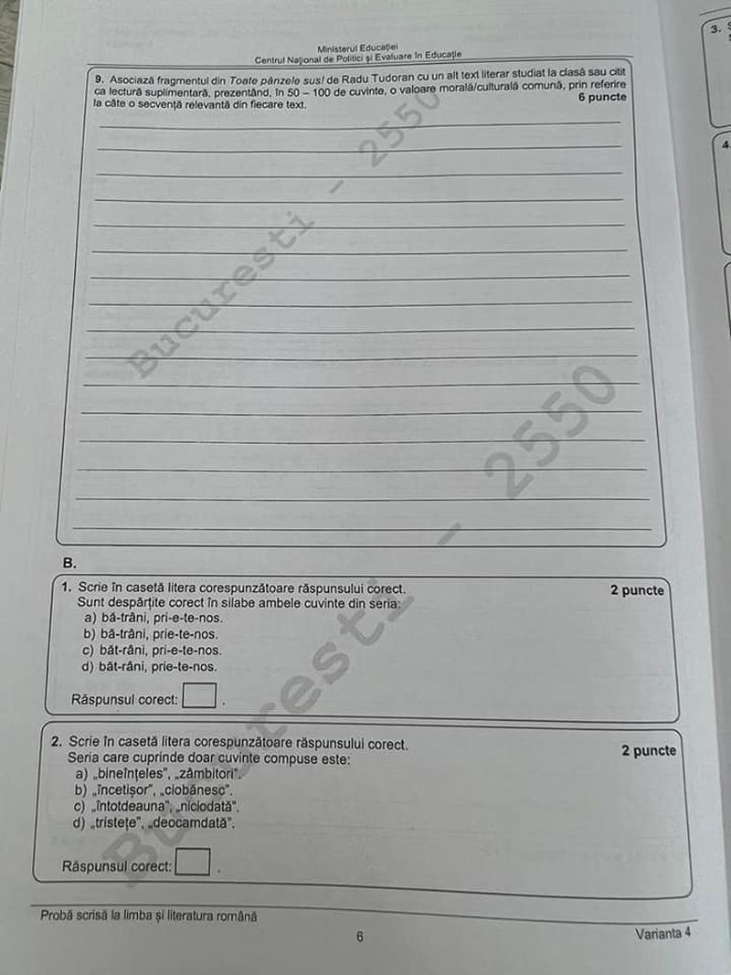 Subiecte Evaluare Națională 2022 Română EDU.RO. Ce subiecte au picat? Surpriză mare. Bareme de corectare pe EDU.RO