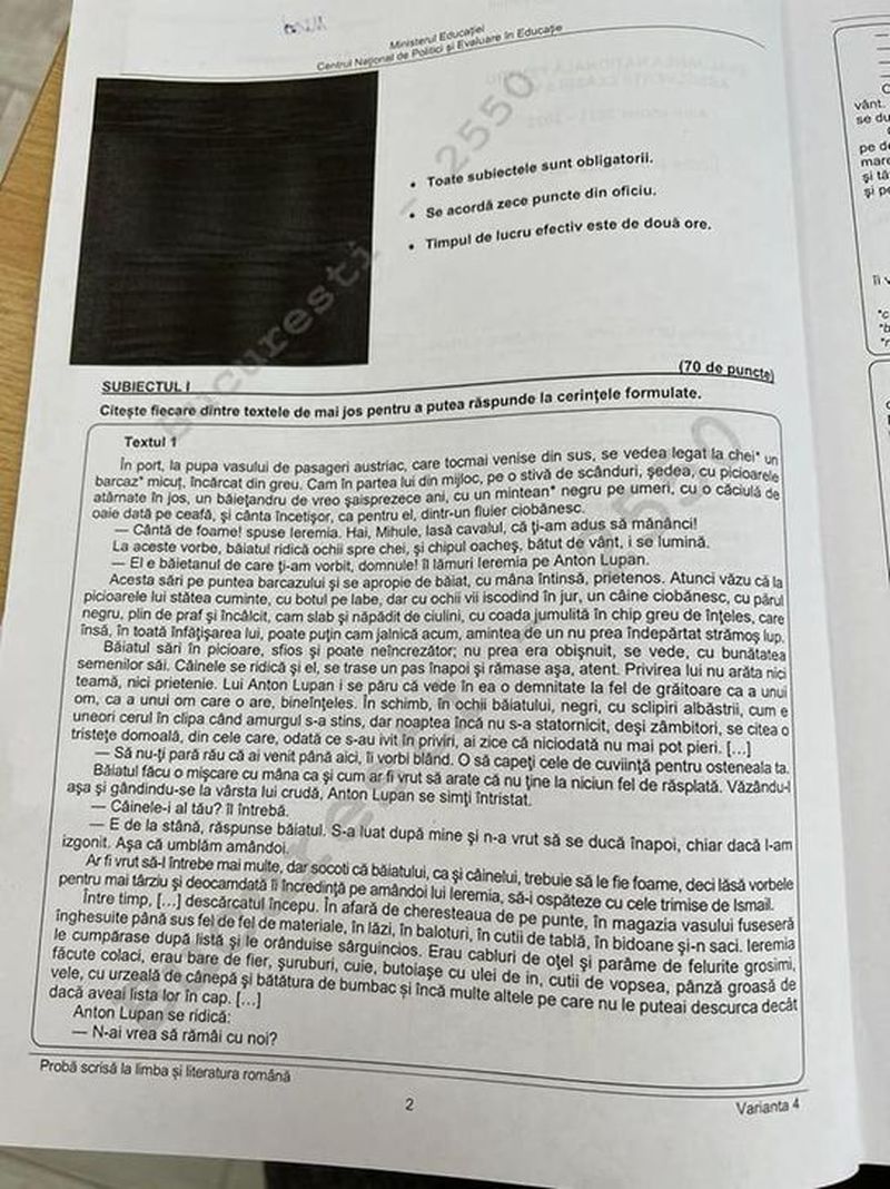 Evaluarea Națională 2022. Subiectele și baremul de corectare la Limba și Literatura Română