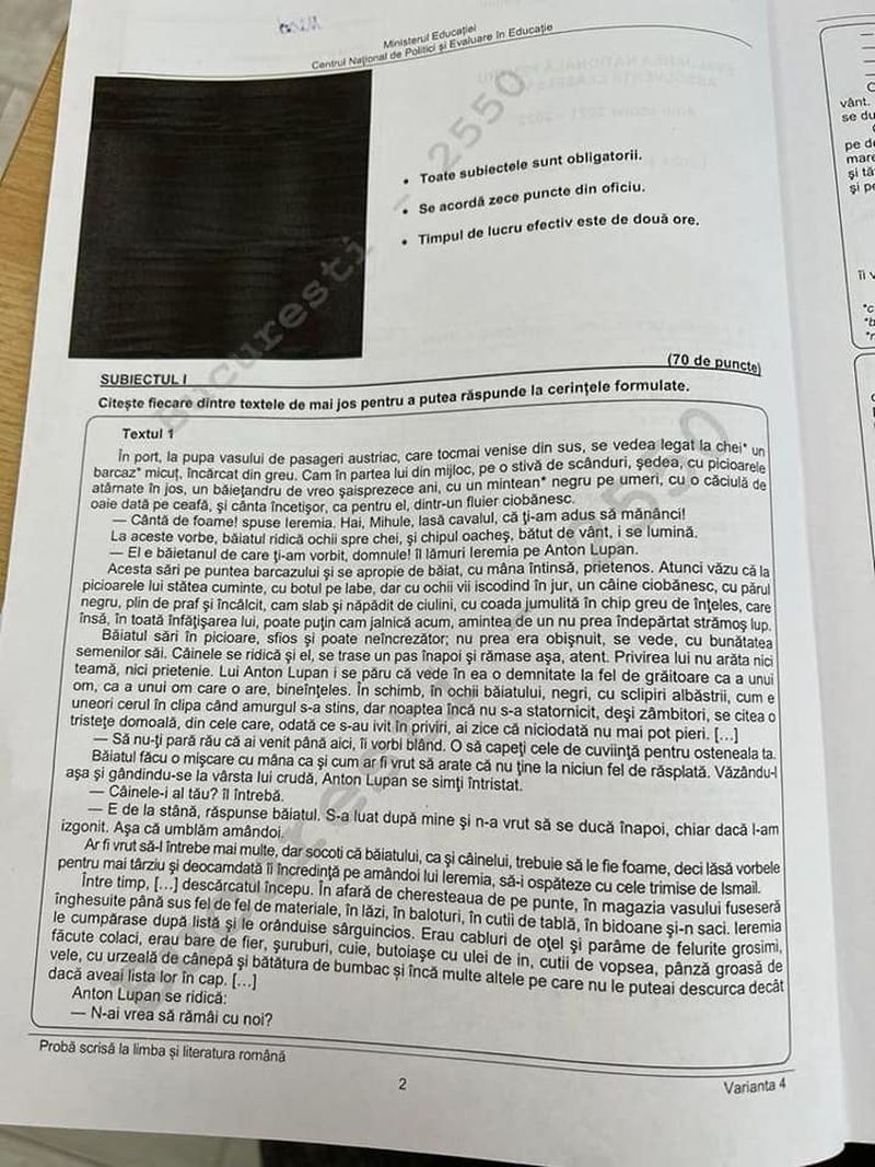 Barem Evaluare Națională 2022 Română. Subiectele care au picat și câte puncte primesc elevii pentru fiecare