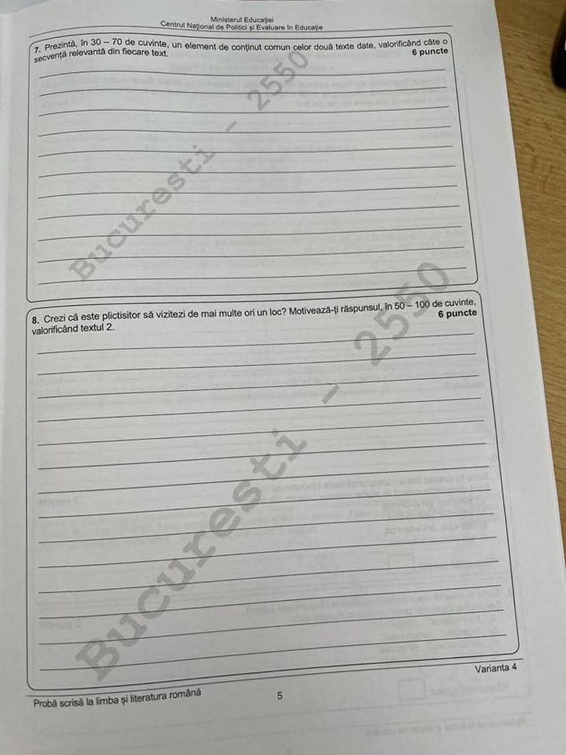 Barem Evaluare Națională 2022 Română. Subiectele care au picat și câte puncte primesc elevii pentru fiecare