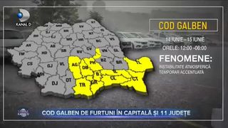 Cod galben de furtuni în Capitală și 11 județe
