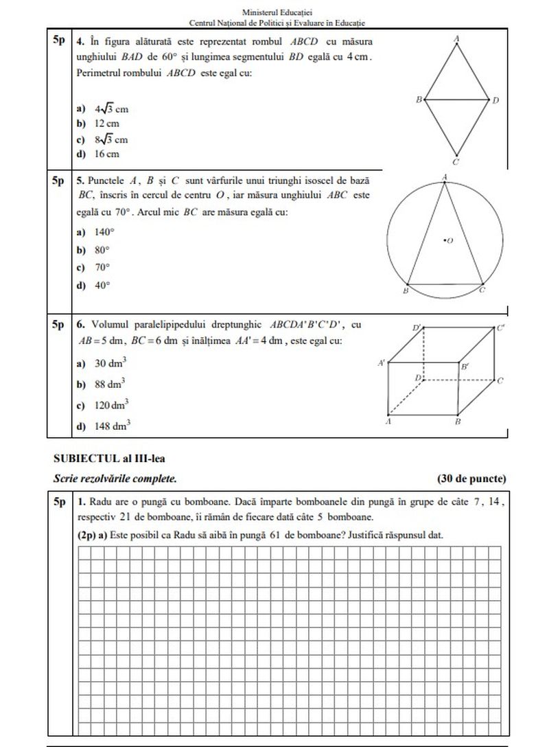 Edu.ro Subiecte Evaluare Națională 2022 Matematică