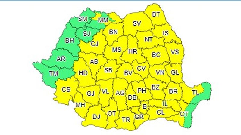 Vijelii, averse torențiale și descărcări electrice în toată țara până sâmbătă
