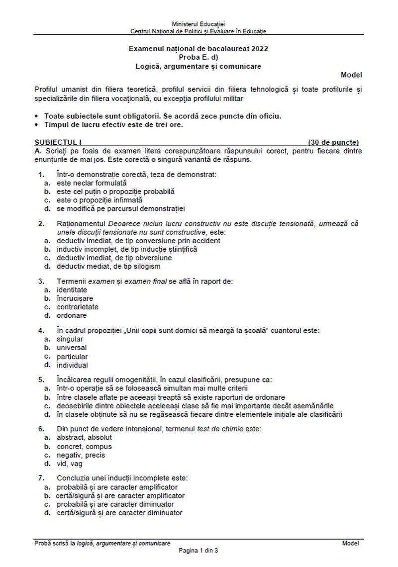 EDU.ro Subiecte BAC 2022 Logică