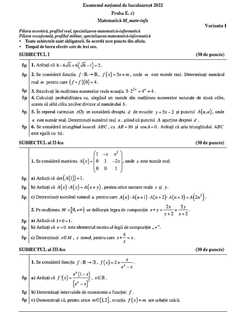 Bacalaureat 2022. Elevii au susținut marți proba obligatorie a profilului, la Matematică sau Istorie - Subiectele
