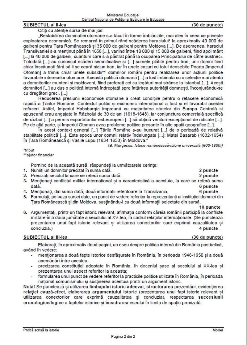 Subiecte istorie BAC 2022