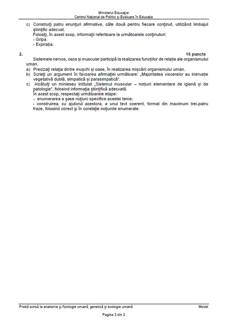 Subiecte Anatomie - Biologie BAC 2022