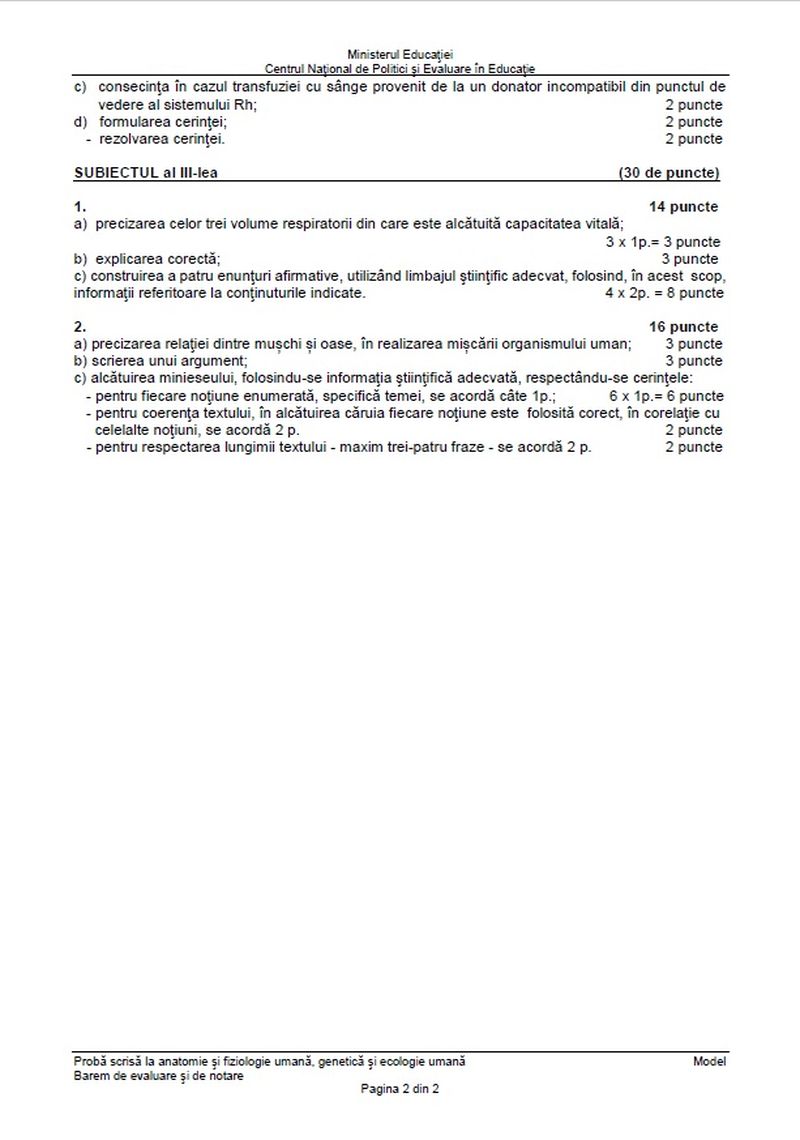 Subiecte Anatomie - Biologie BAC 2022