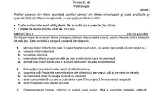 Subiecte Psihologie BAC 2022