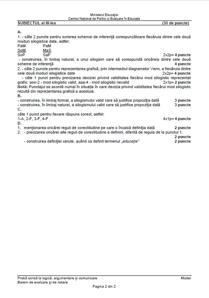 Subiecte Logică BAC 2022