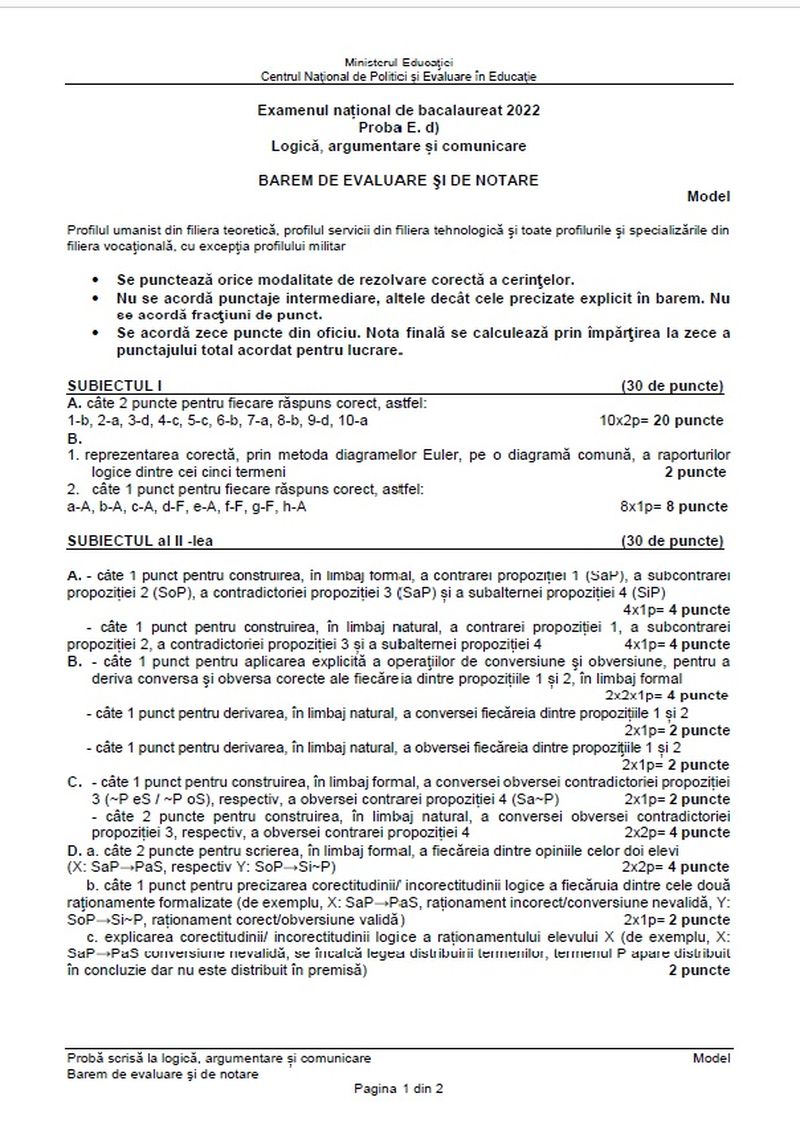 Subiecte Logică BAC 2022