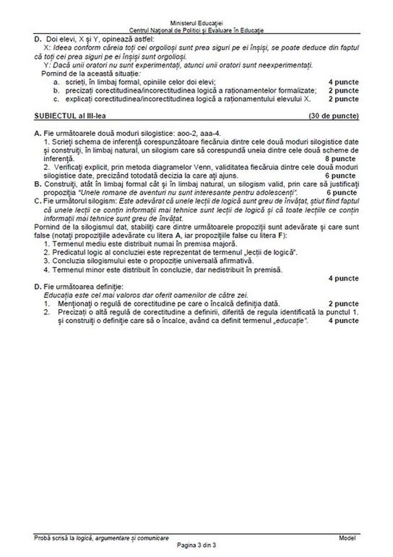 Subiecte Logică BAC 2022