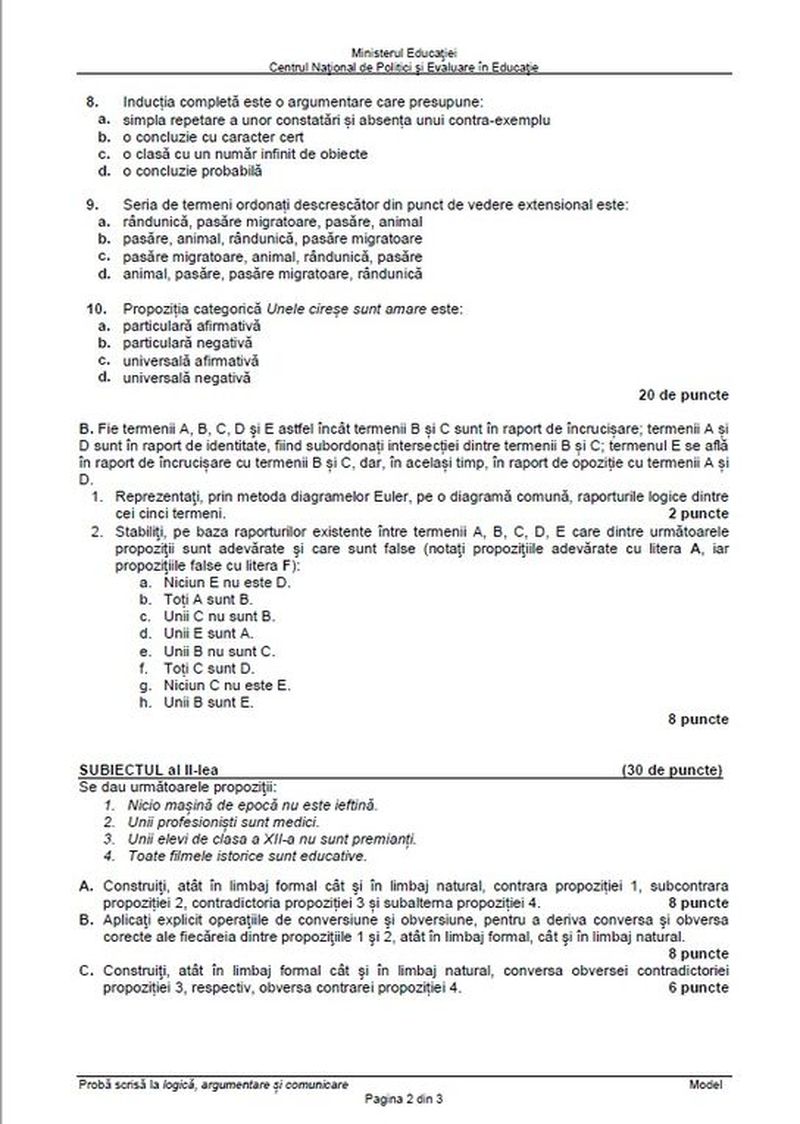 Subiecte Logică BAC 2022