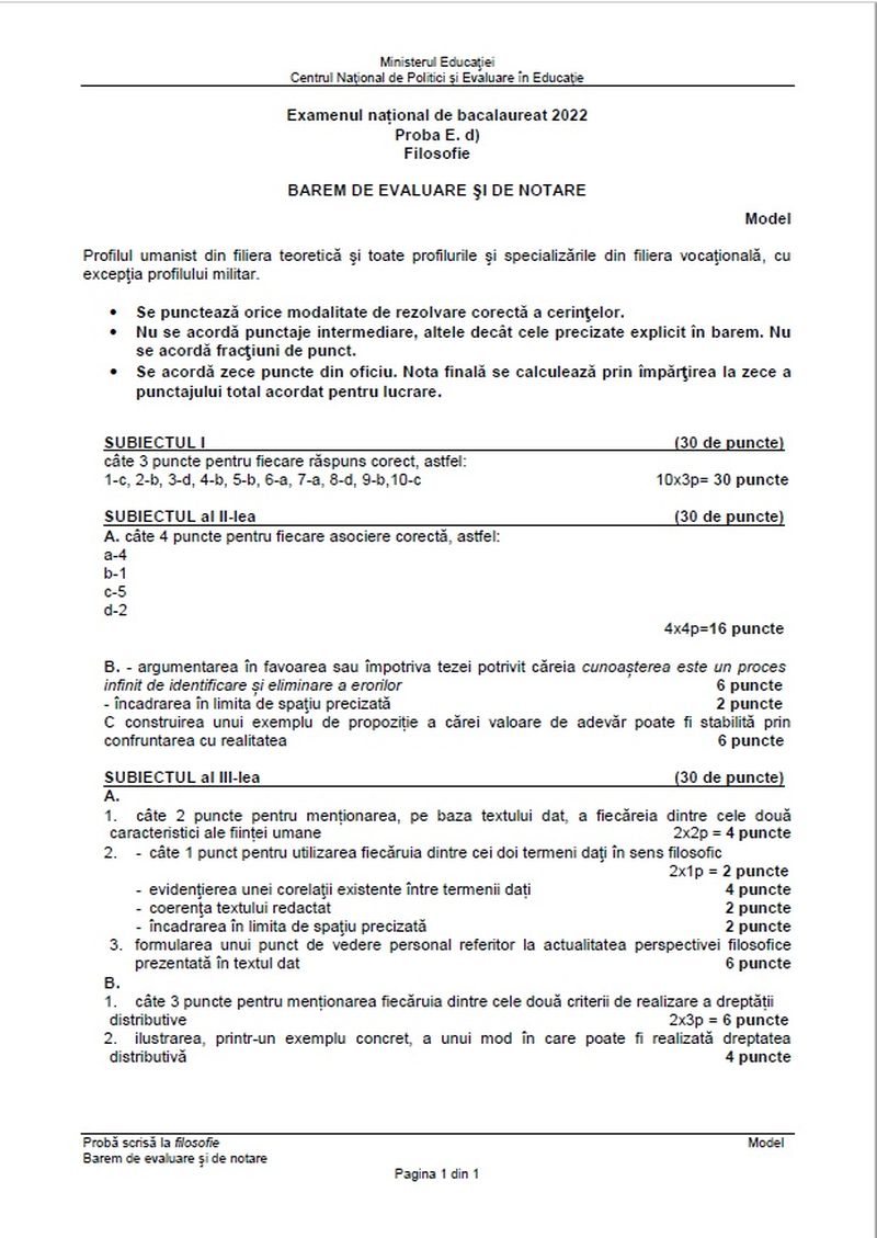 Subiecte Filosofie BAC 2022 barem