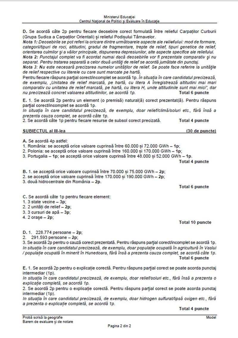 Barem Geografie BAC 2022