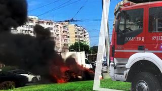O mașină a izbucnit în flăcări, în Piața Obor