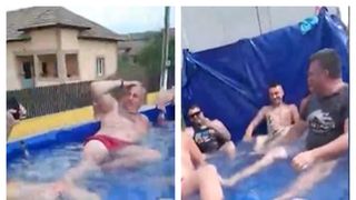 VIDEO - Mai mulți bărbați din Argeș au transformat un camion &icirc;n piscină