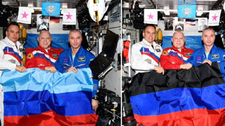 Rușii își proclamă victoria în spațiu. Trei cosmonauți s-au pozat cu steagurile republicilor separatiste din Ucraina