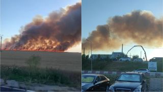 Incendiu la un lan de grâu din Năvodari, vizibil peste mare
