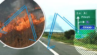 O mașină a luat foc pe sensul București-Pitești