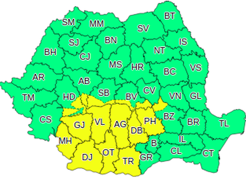Cod galben de furtună 10 - 11 august 2022