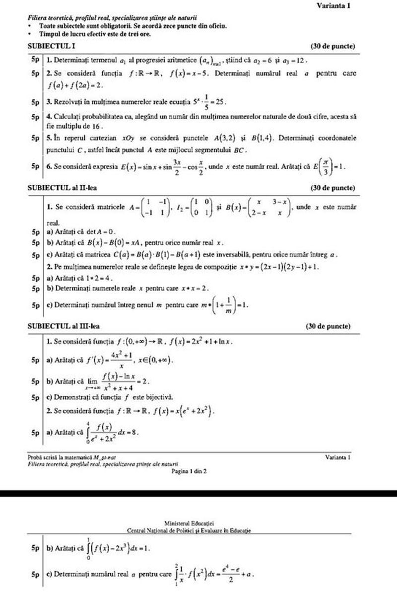 Subiecte BAC 2022 Matematică barem
