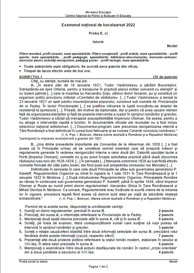 Subiecte barem matematică bacalaureat de toamnă