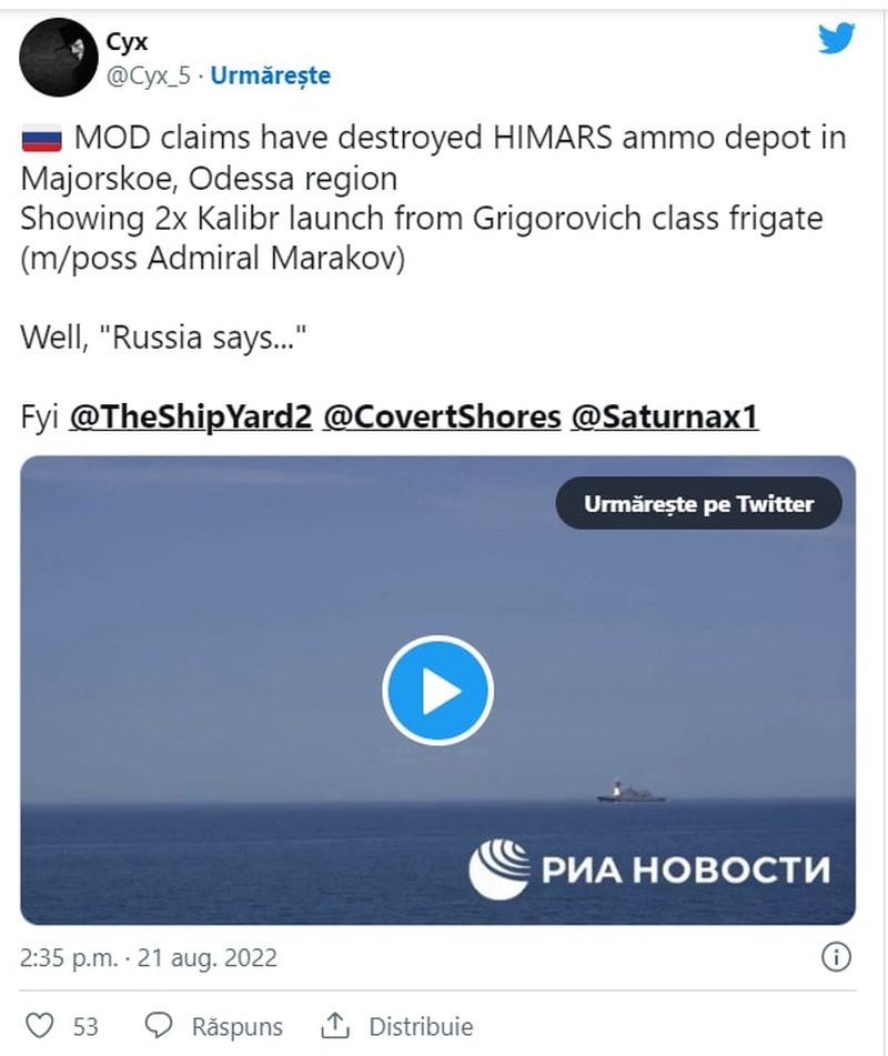 Armata rusă a distrus un depozit de muniţie ucrainean în regiunea Odesa. Kievul acuză că a fost bombardat și un depozit de cereale