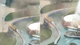 Un bărbat a fost filmat în timp ce înota în fântâna arteziană din Pitești