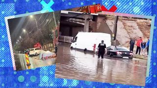 VIDEO - Ploile au făcut ravagii în toată țara: patru autovehicule au rămas blocate într-un pasaj, la Târgovişte